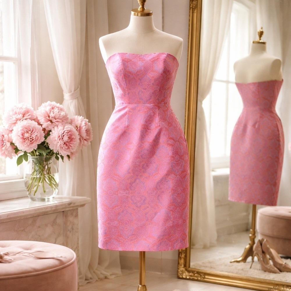 J. Crew 12 Strapless‎ Mini Dress Pink Orange Purple Silk Cotton Pckts Lined Zip